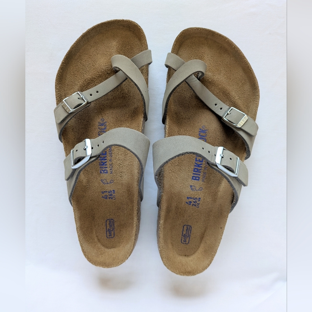 Birkenstock Mayari Soft Footbed Nubuck Leather Sandals in Dove Gray, Size 41